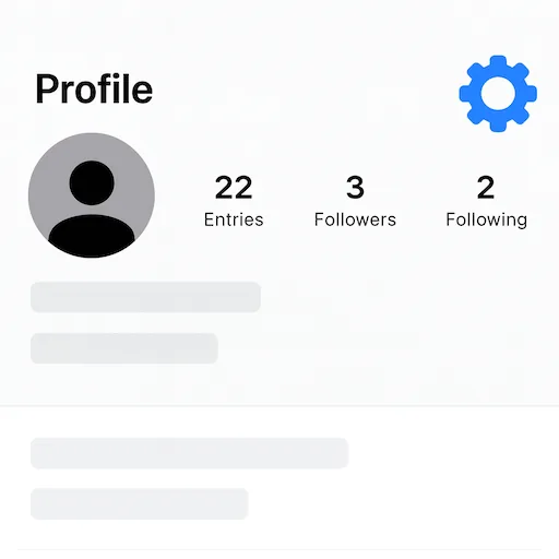 Profile page with settings icon highlighted